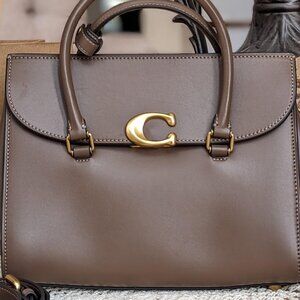 Coach Leather Top-Handle Shoulder Bag — Taupe/Brass